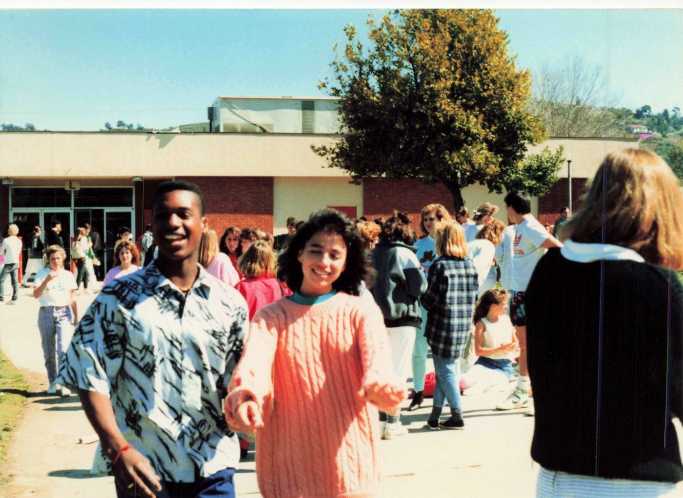 Kenny Battle with classmates on the Poway High campus in the 1980s